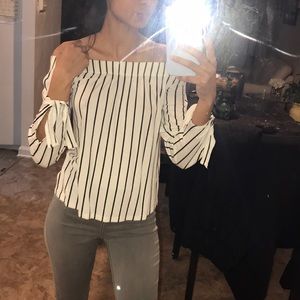 Petite Stripe Off Shoulder Top